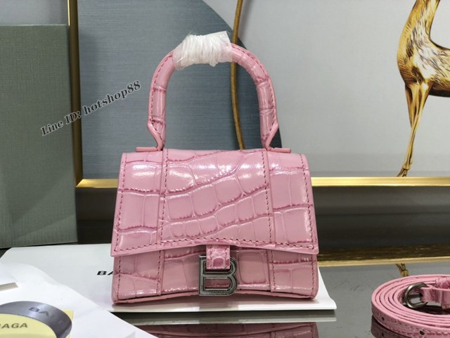 Balenciaga專櫃爆款升級版櫻花粉鱷魚紋沙漏包 巴黎世家mini Hourglass沙漏包 fyj1106